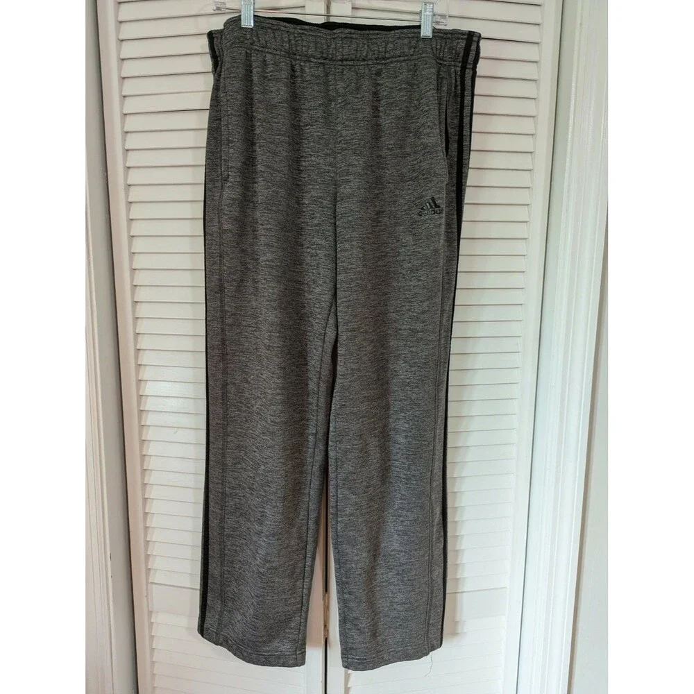 Adidas Climawarm Mens XL Gray Heather Fleece Track Pants Sweatpants 3-Stripe
